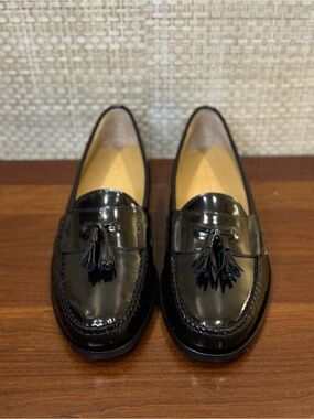 🌟HP🌟2024 Cole Haan Black Patent Leather Pinch Tassel Loafers 8.5D